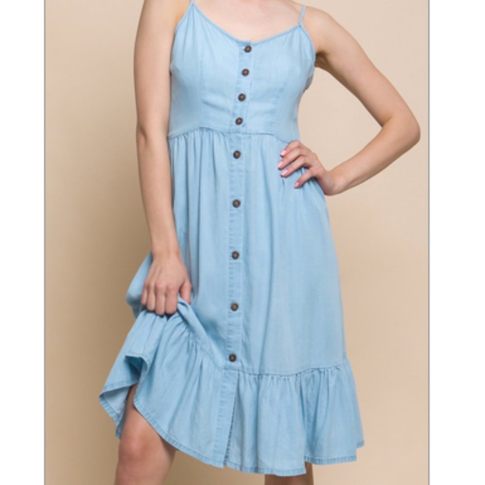 Lt Blue button down summer spegahetti strapped Dress
